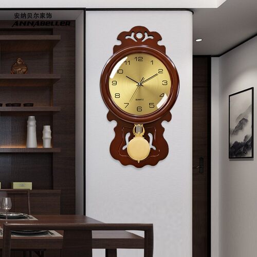 复古中国风大g气中式挂钟客厅餐厅装饰时钟钟表家用墙壁挂表石英