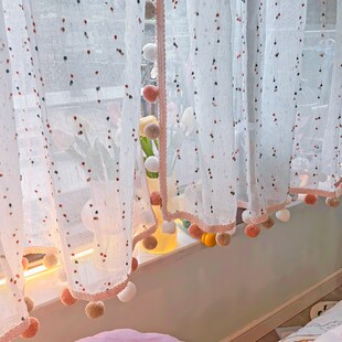 卧室复古梦幻帘伸缩杆窗帘儿童房阳台半截短帘粉色U房间窗户遮挡