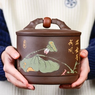 尊壶宜兴紫砂茶叶罐大号普洱红茶防潮醒茶罐家用T茶叶盒储存密封