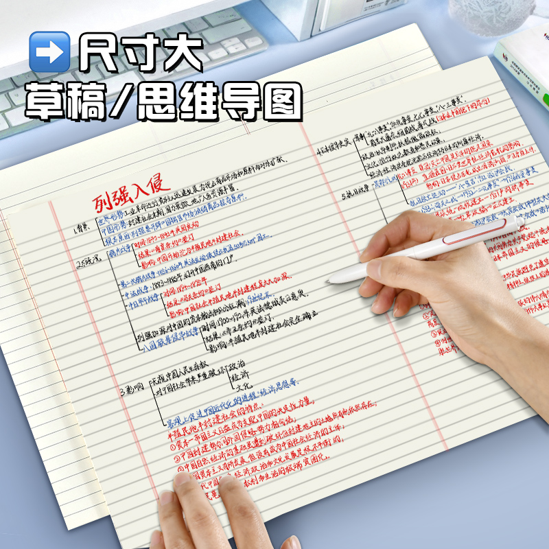 维克多利A3拍纸本思维导图试卷型可撕易撕草稿纸刷题大尺寸考研考公专用英语背单词横版横线绘图错题演算本