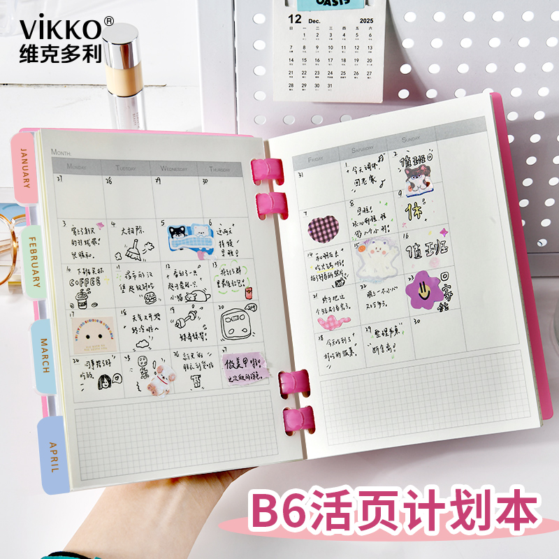 维克多利B6活页计划本2026新款带贴纸可拆卸分类书写本每日月计划周计划活页记录本学生高颜值DIY手账本