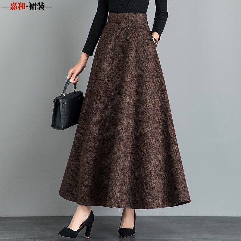 新款春秋毛呢格子半身裙长款大摆裙子女高腰A字显瘦长裙大码舞裙,女装/女士精品,半身裙,淘宝优惠券,粉丝福利购,淘宝优惠卷