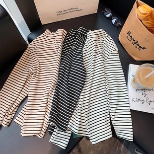 内搭 儿童打底衫 2024秋冬季 男女童半高领条纹磨毛打底韩版 百搭修身