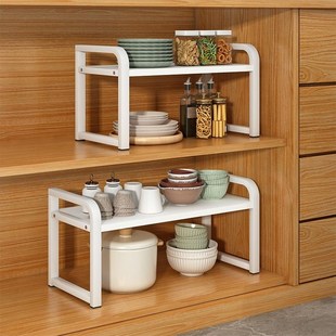 台面厨房分层置物架桌面储物架橱柜内隔板盘子锅架收纳免打孔层高