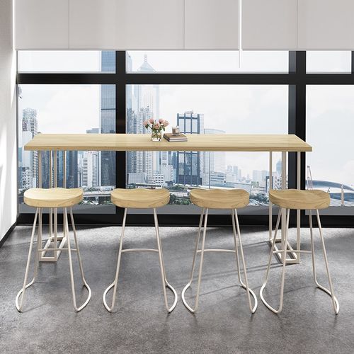 实木吧台桌家用靠墙酒吧铁艺长条桌子奶茶店靠窗阳台高脚桌椅组合