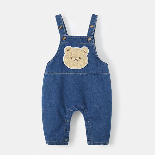 婴儿大pp牛仔背带裤春秋可爱0-3岁幼童连体裤休闲宝宝裤子