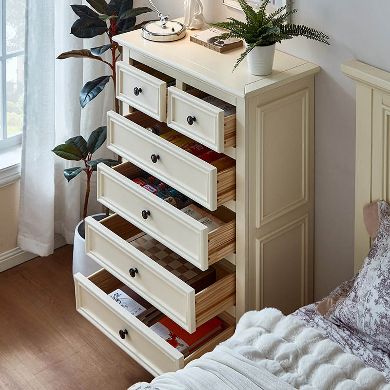 萨洛美式实木斗柜五层六抽屉法式奶油白色小户型家具卧室电视机柜,住宅家具,斗柜,淘宝优惠券,粉丝福利购,淘宝优惠卷