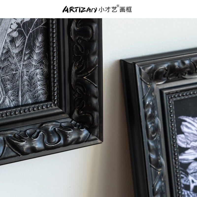可定制尺寸中古风黑色油画外框出口画框挂墙法式实木相框免组装