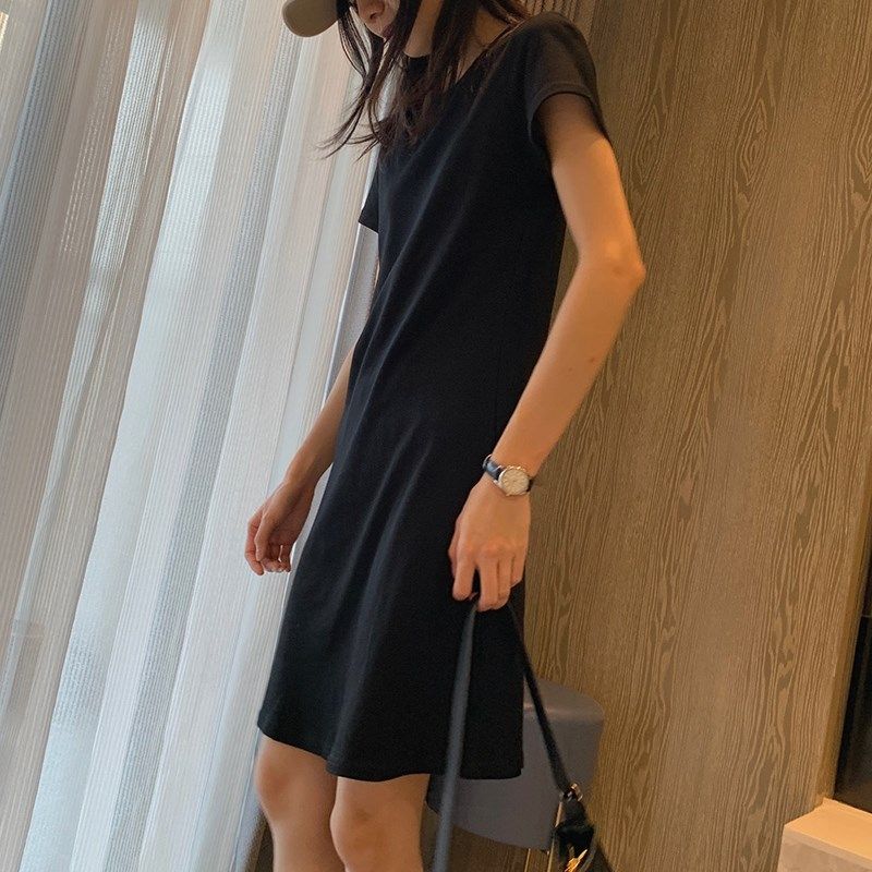 2021年夏季新款连衣裙春款女宽松短袖裙子长款黑色大码T恤裙懒人,女装/女士精品,连衣裙,淘宝优惠券,粉丝福利购,淘宝优惠卷