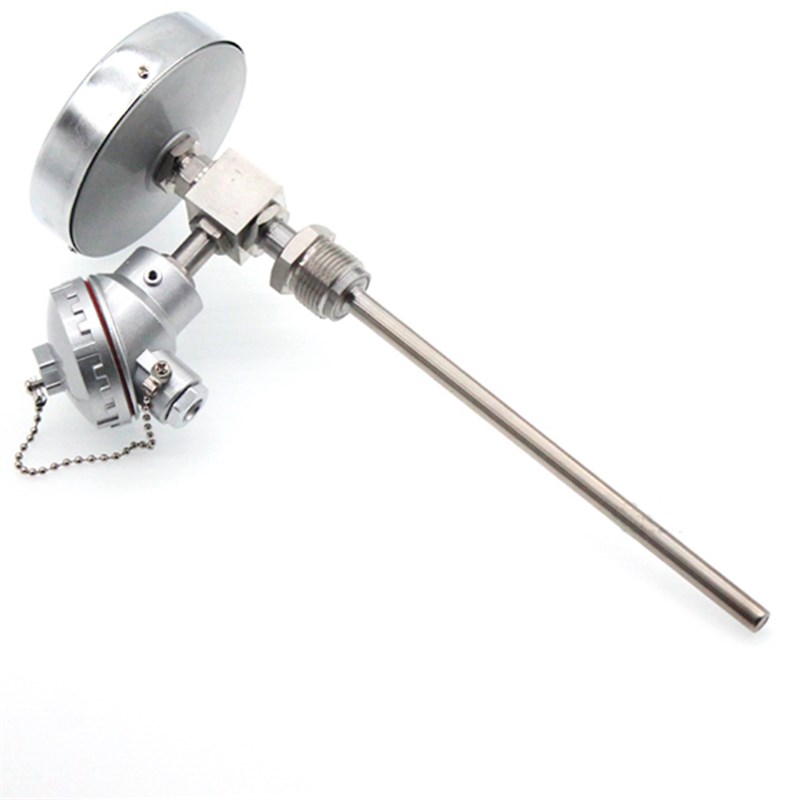 WSSP-401带热电偶/阻远传轴向型温度计 0-100 PT100 4-20mA输出