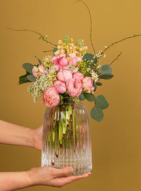 英国LSA百褶创意彩色水晶玻璃花瓶摆件 轻奢手工北欧装饰花器透明