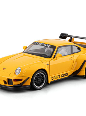 1:22保时捷RWB993合金跑车模型回力四轮减震男孩玩具复古装饰配件