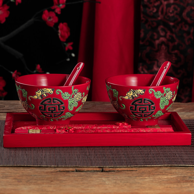 中式红色陶瓷结婚吃饭碗情侣对碗婚E庆嫁妆礼物伴娘礼品碗筷勺套,节庆用品/礼品,喜碗/敬茶杯,淘宝优惠券,粉丝福利购,淘宝优惠卷