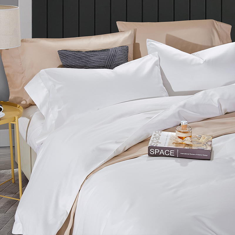 宾馆三四件套f纯棉纯白色酒店床上用品贡缎条纹旅馆全棉单床单被