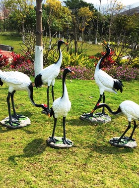户外仿真白鹤雕塑摆件动物园水池假山庭院L创意仙鹤落地装饰玻璃