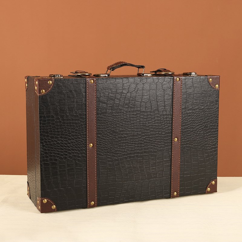 欧式复古手提箱储物木箱子桌面卧室收纳箱老式皮箱摄影W道具整理n