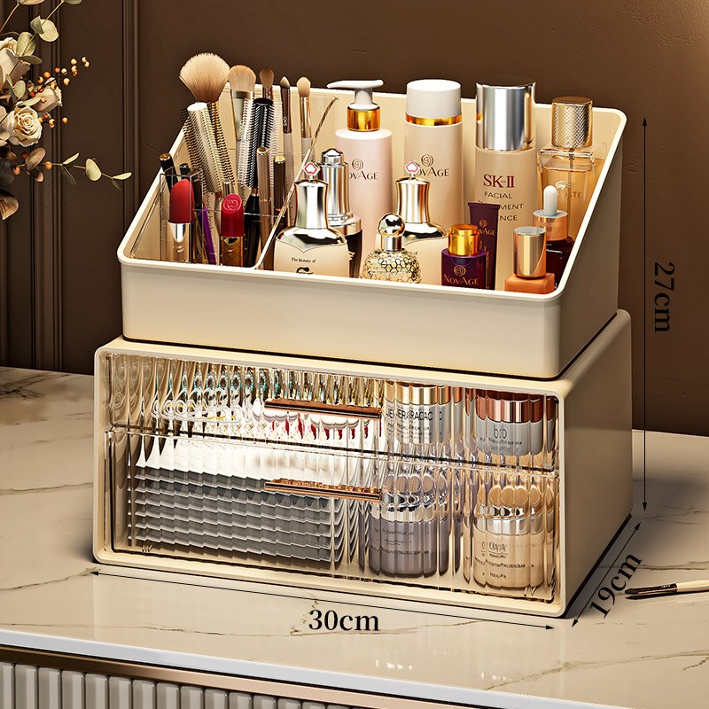 高级化妆品收纳盒梳妆台护肤品y置物架口红化妆刷桌面大容量整理