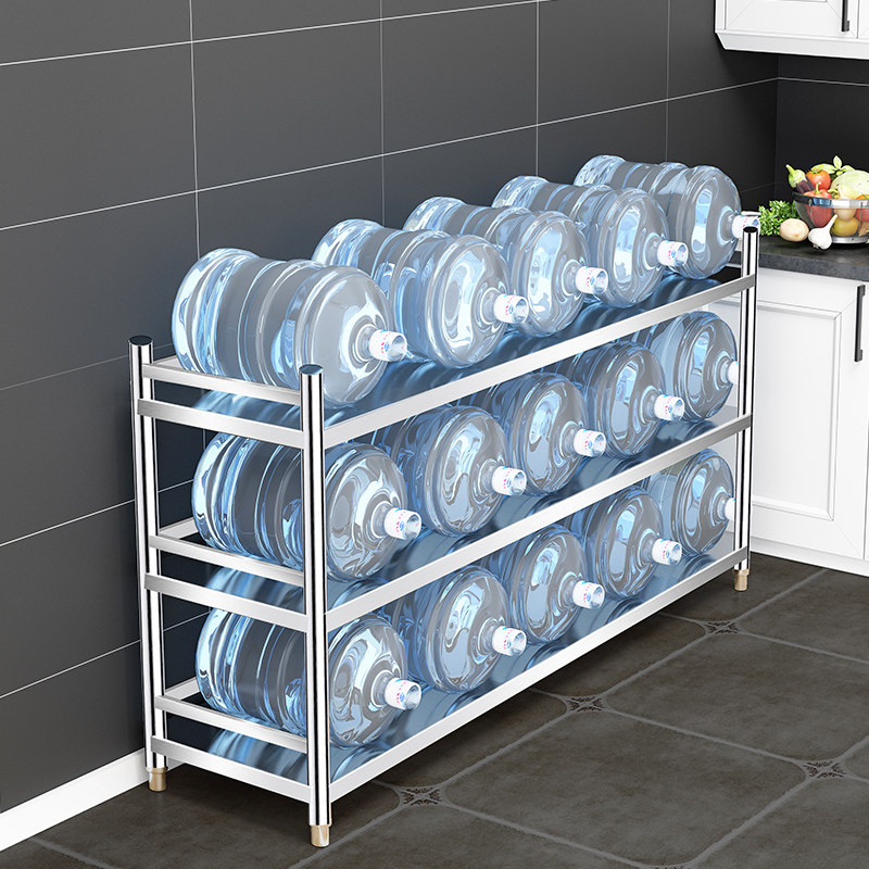 304不锈钢厨房k置物架三层落地微波炉架收纳架放锅架子家用3层围