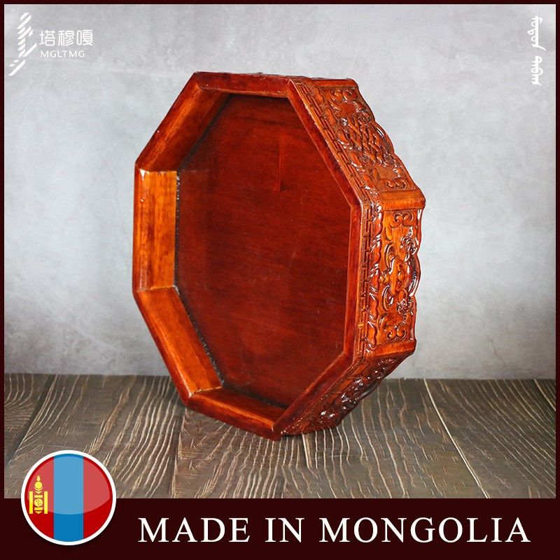 蒙古烤全羊盘手把肉盘八角木盘民族特色餐具八宝托U盘枣木实木餐