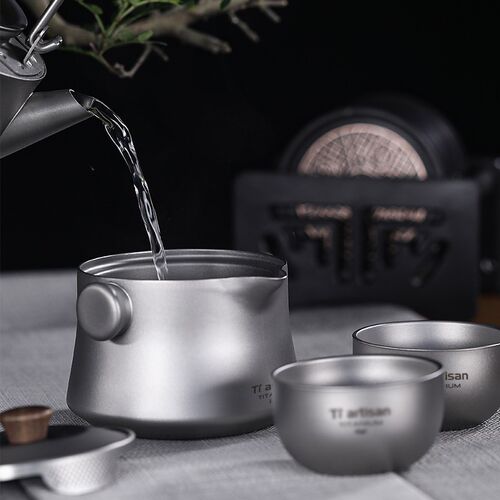 钛工匠纯钛双层泡l茶器户外露营钛合金快客杯便携旅行茶具套装茶