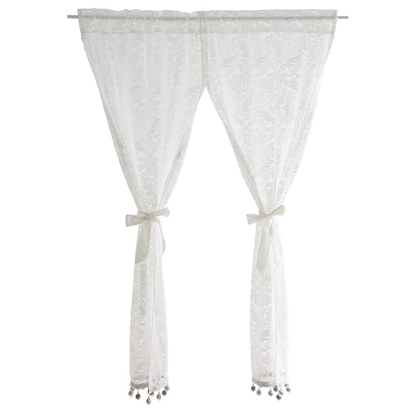 美式蕾丝风水门帘l对开半帘穿杆帘柜帘咖啡帘半遮光窗纱卧室免打