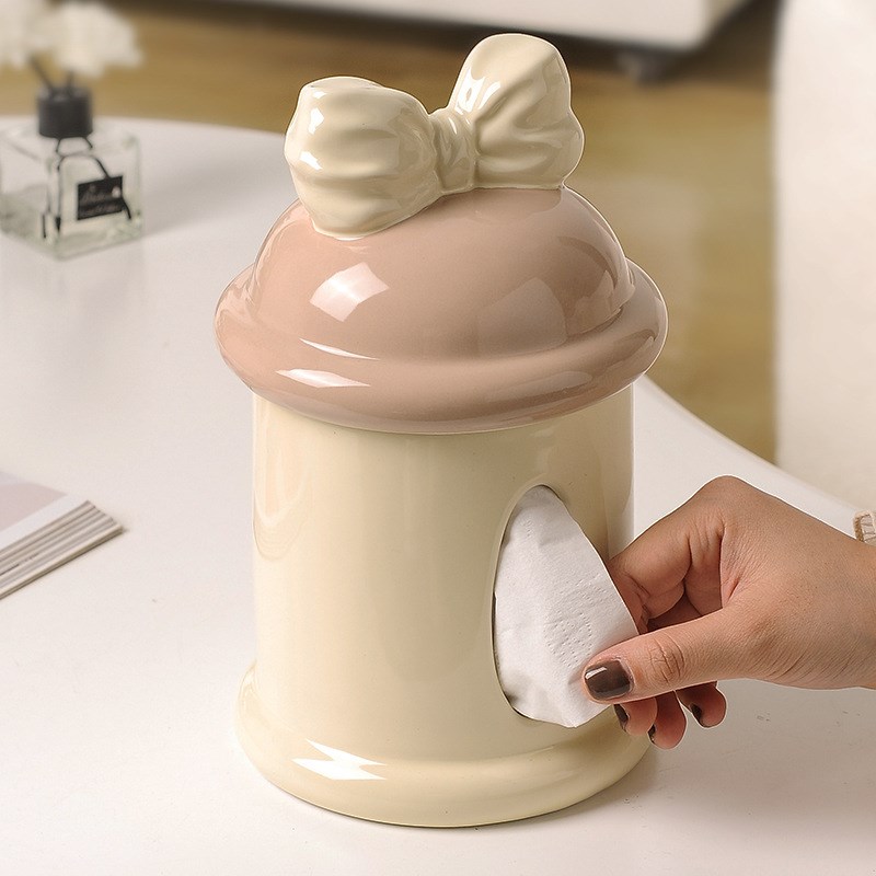 奶油陶瓷纸巾盒h摆件高档轻奢客厅家用抽纸盒茶几高级感创意纸抽