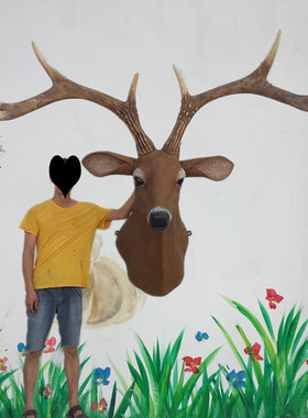 大号小号美式仿真动物鹿头壁挂壁C饰客厅背景墙面装饰品农家乐会