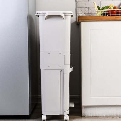 态生活 日式g多层分类垃圾桶按压脚踏带盖滚轮 家用客厅厨房垃圾