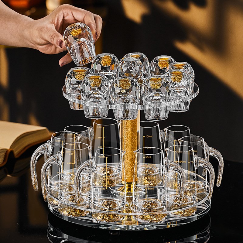 高档水晶白酒杯分酒n器家用套装轻奢金箔子弹杯一口杯子烈酒杯酒