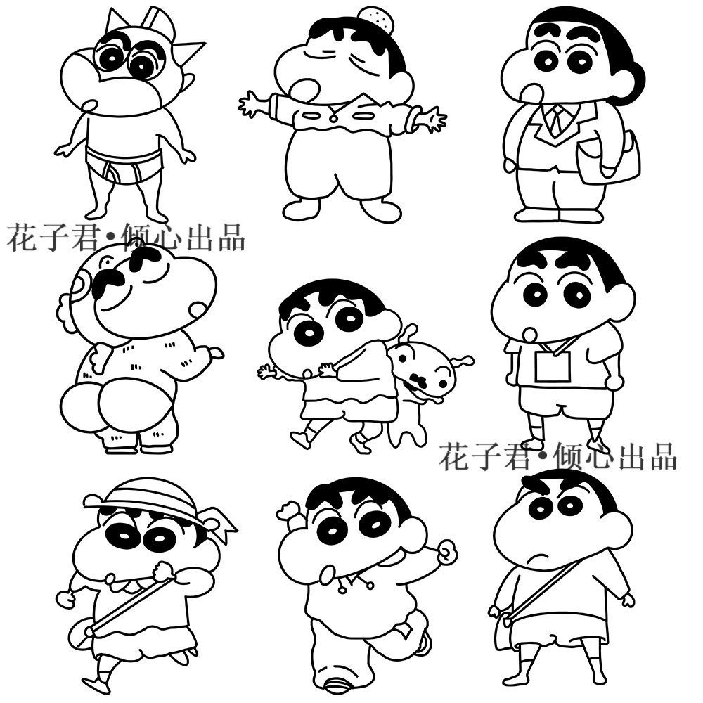 100张黑白卡通蜡笔小新PET贴纸创意搞笑表情包个性ins风高颜值防