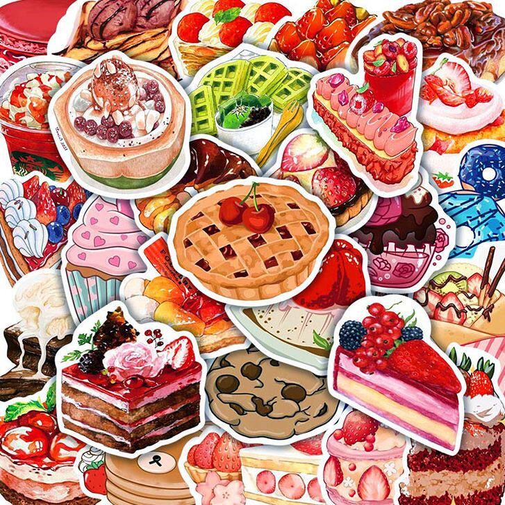 100张网红甜点美食涂鸦贴纸ins简约小清新手机壳笔记本手账装饰贴