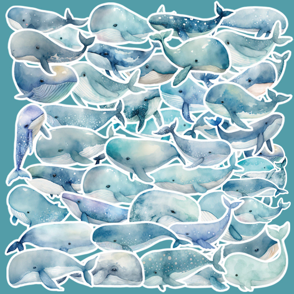 100张卡通可爱小鲸鱼贴纸ins风笔记本桌面手账装饰贴画防水