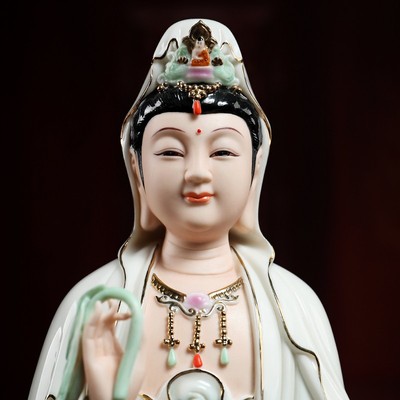 戴玉堂 陶瓷摆件《立莲杨柳枝渡海 观音菩萨》观世音佛像居家供奉