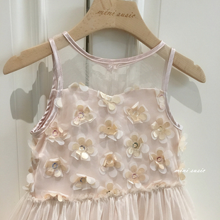 2-7女童网纱立体花朵内衬纯棉无袖礼服裙连衣裙