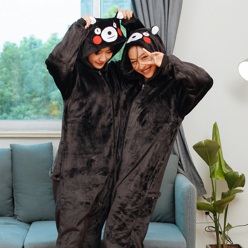 加厚珊瑚绒可爱卡通动物小恐龙连体睡衣大码成年冬情侣男女家居服