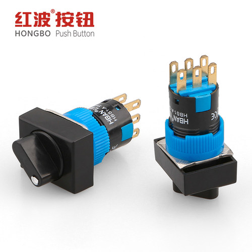红波16mm选择旋转钮二位三档无灯塑料按钮开关1开1常闭保持式2档3