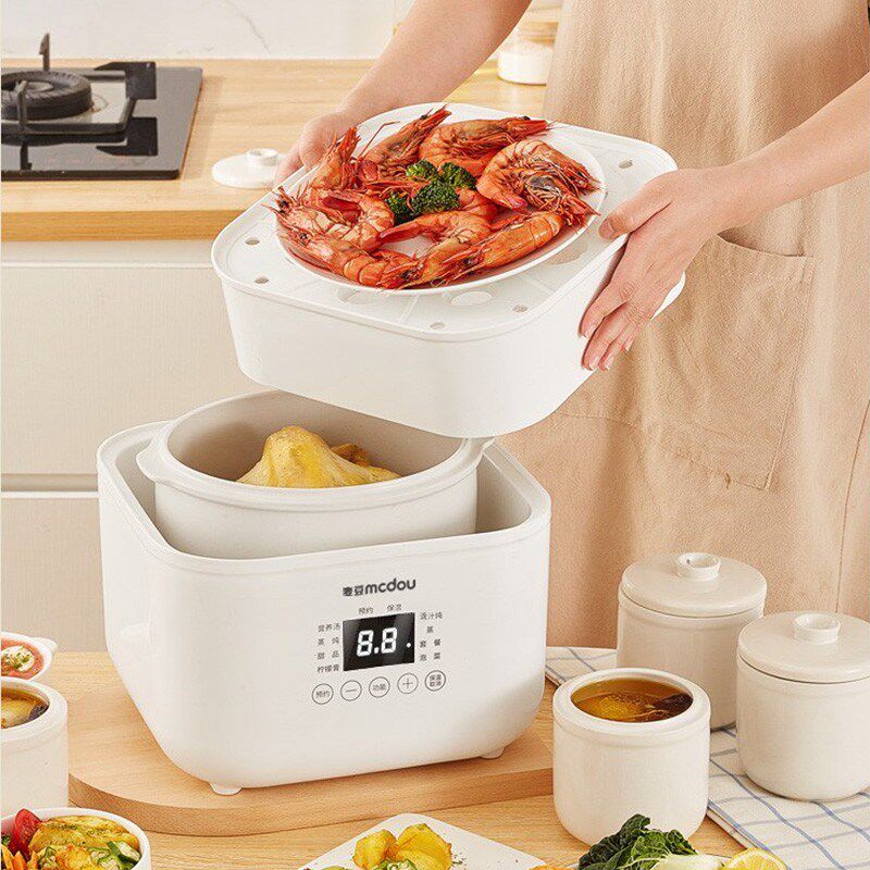 麦豆电炖盅隔水炖锅家用蒸炖全自动陶瓷煲汤电炖锅燕窝甜品大容量