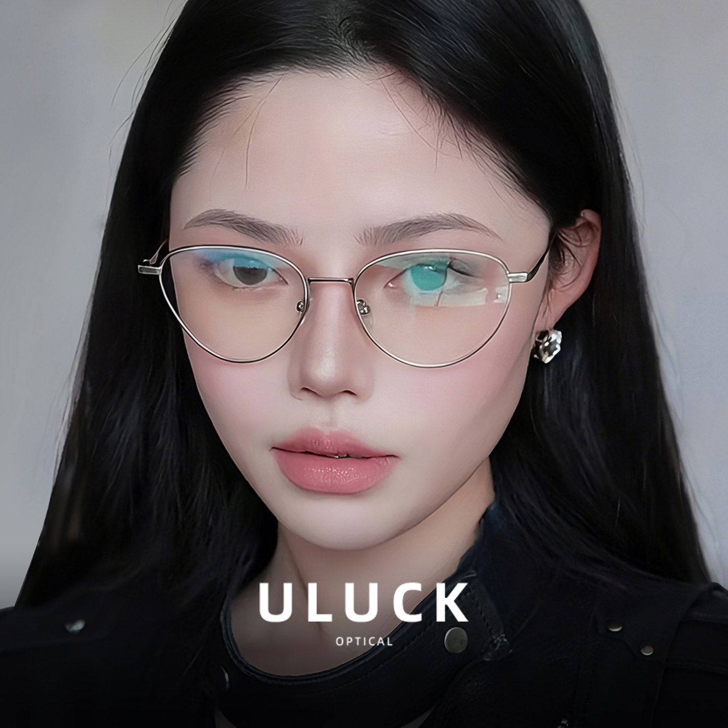 高智感银框猫眼眼镜女大框近视可配度数清冷高级感超轻纯钛细框架