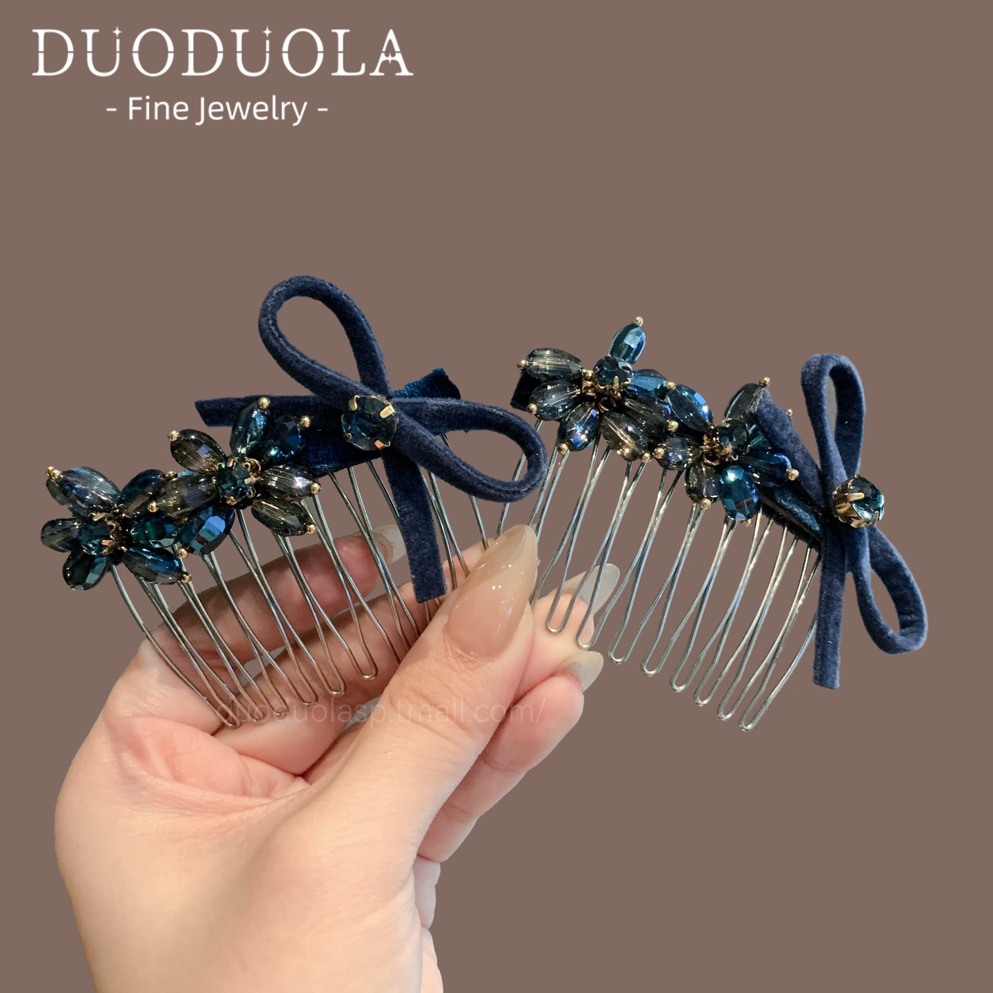 蓝色水晶蝴蝶结发梳水钻插梳发夹女2026新款发叉头饰发卡发饰