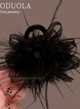 新款黑色羽毛抓夹女后脑勺气质鲨鱼夹公主头半扎发头饰高级感发夹
