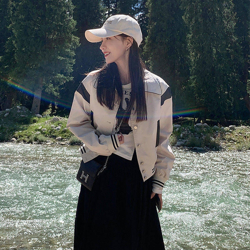 韩版复古简约撞色拼接短款棒球服男女情侣百搭高级感chic港味外套