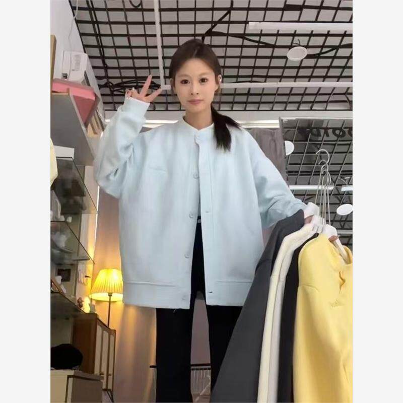 春秋简约圆领卫衣开衫女