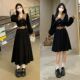收腰连衣裙 微胖mm高级感时髦撞色裙子秋季 女装 灯芯绒复古长袖 大码