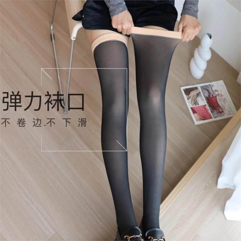 秋冬加绒假透肉过膝袜套女护膝护腿保暖防寒透肤过膝袜加厚防勾丝