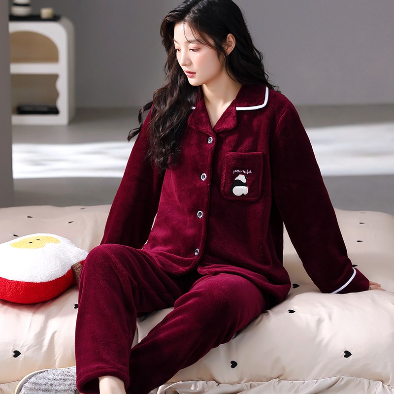 睡衣女秋冬季加厚套装家居服保暖长袖春秋新款珊瑚绒法兰绒可外穿