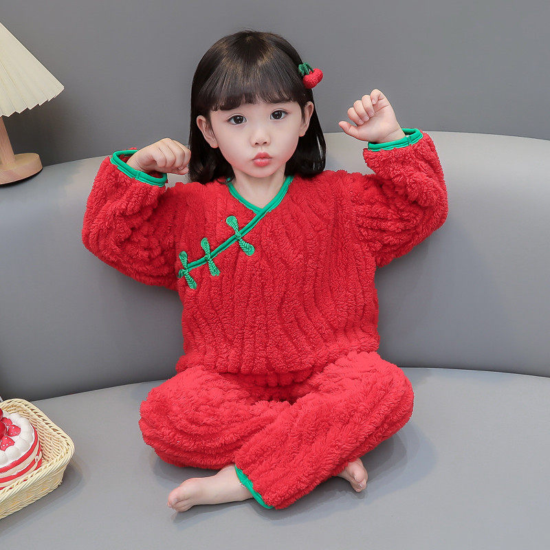 女童珊瑚绒睡衣秋冬季2023新款宝宝中国风加绒厚女孩家居服防着凉,童装/婴儿装/亲子装,家居服连体衣,淘宝优惠券,粉丝福利购,淘宝优惠卷
