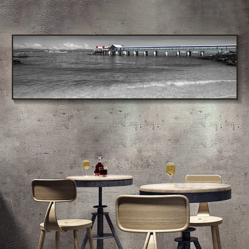 横幅黑白挂画卧室床头沙发背景墙建筑复古壁画大气客厅装饰挂画图片