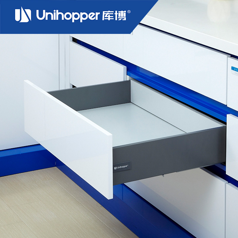 Unihopper库博五金魔力抽屉轨道高帮阻尼缓冲三节托底轨定制抽屉
