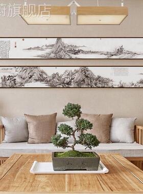 定做床新中式客厅山水水沙发背景墙墨窄长条挂画头茶楼书房餐厅装