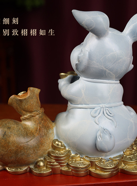 兔子摆件彩铜落地公仔新年玩偶家居饰品桌面送礼物工艺品